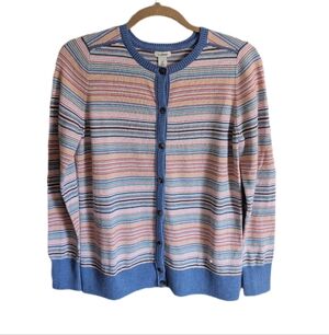 L.L Bean Vintage Y2K Retro Stripe Cashmere Blend Button Up Cardigan